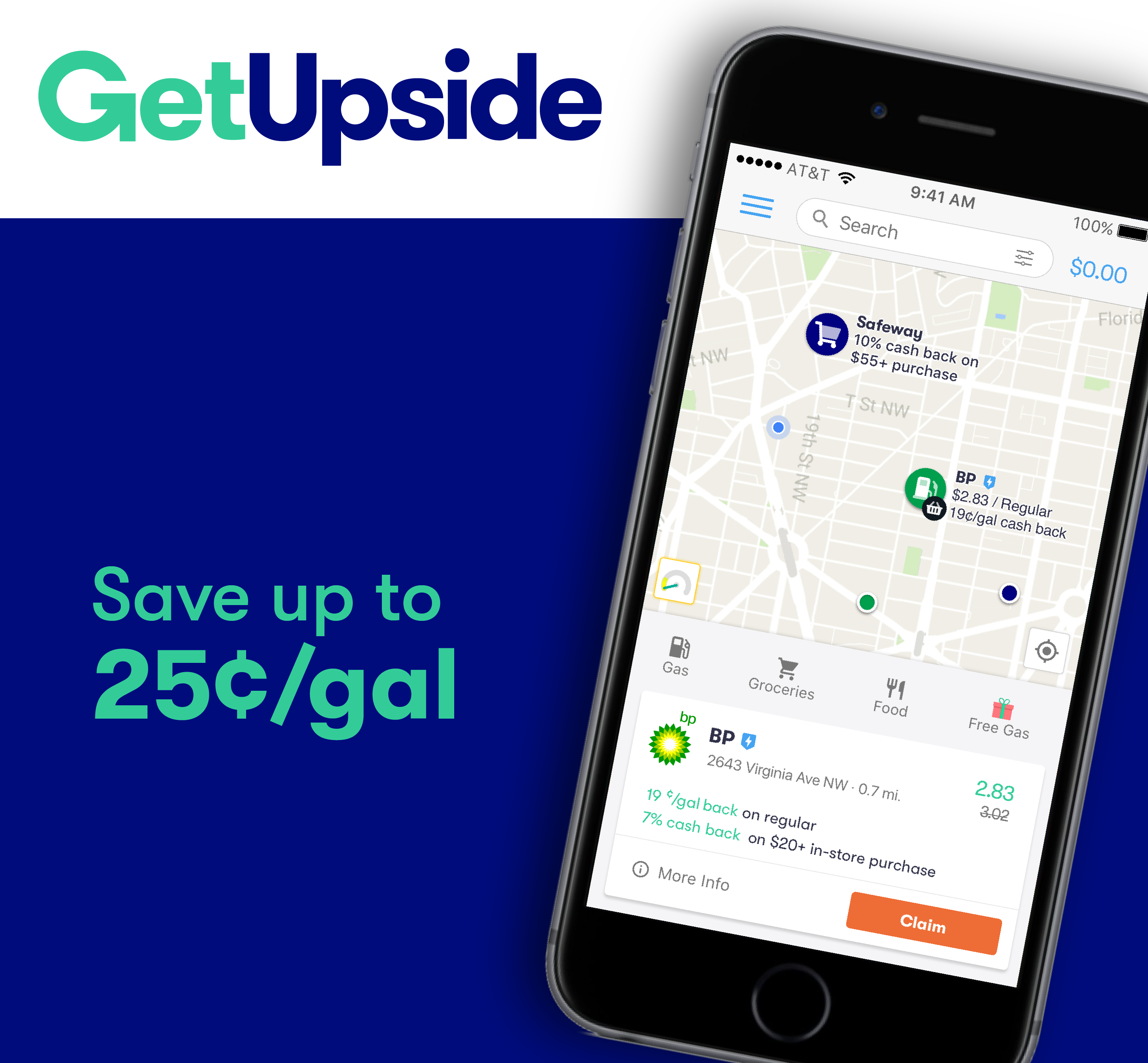 Free app for cash back on gas and groceries | Upside cash back app